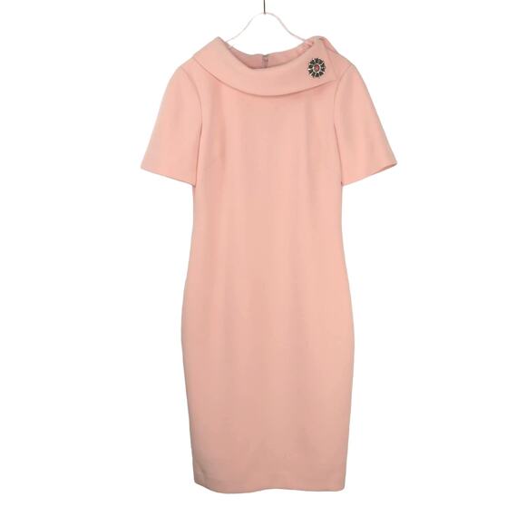 Badgley Mischka Folded Collar A-Line Midi Pencil Dress Pink Dress Size 4 - Picture 3 of 12